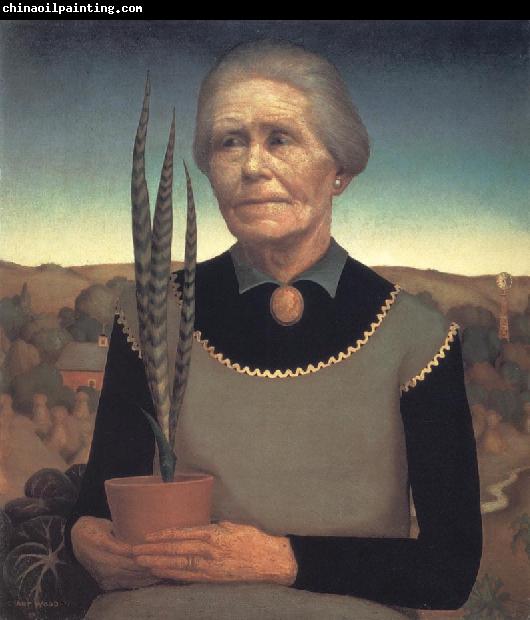 Grant Wood Woman with Plant