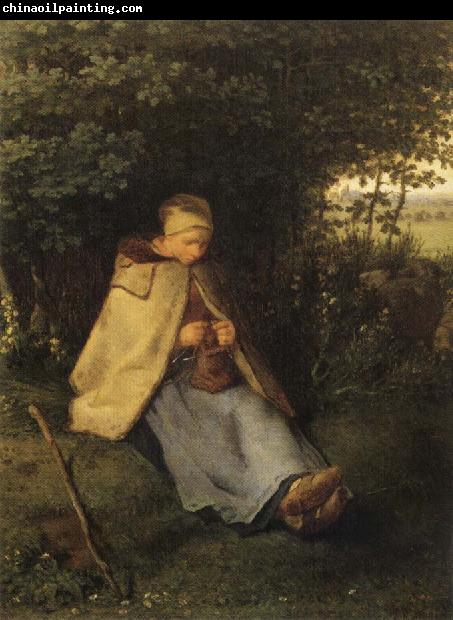 Jean Francois Millet Shepherdess or Woman Knitting