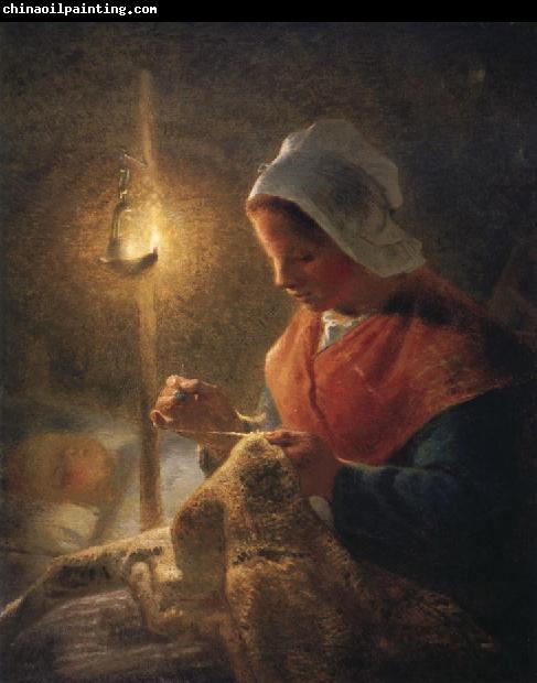 Jean Francois Millet Woman sewing by lamplight