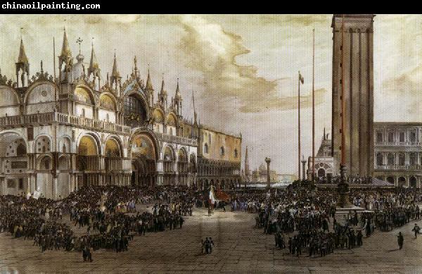 Luigi Querena The People of Venice Raise the Tricolor in Saint Mark's Square