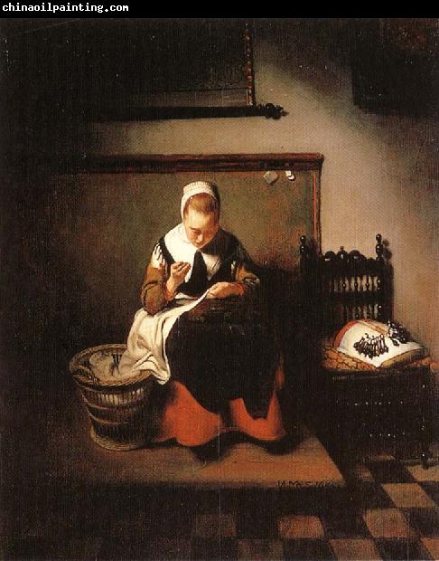 MAES, Nicolaes A Young Woman Sewing