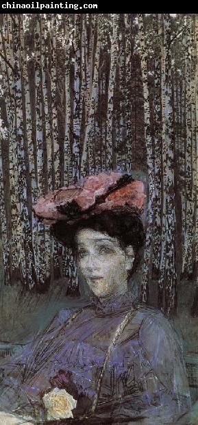 Mikhail Vrubel Portrait of Nadezhda zabela-Vrubel on the edge of a Birch Grove