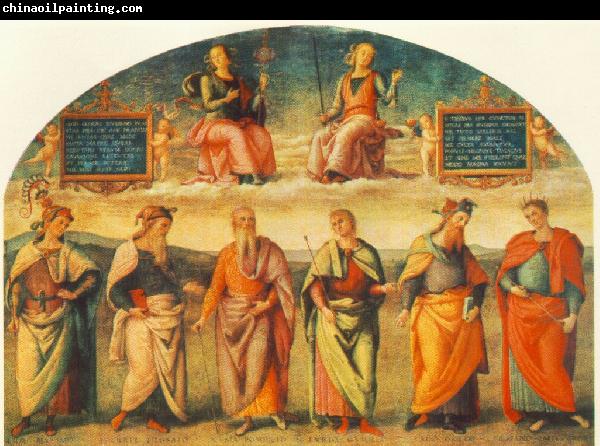 PERUGINO, Pietro Prudence and Justice with Six Antique Wisemen