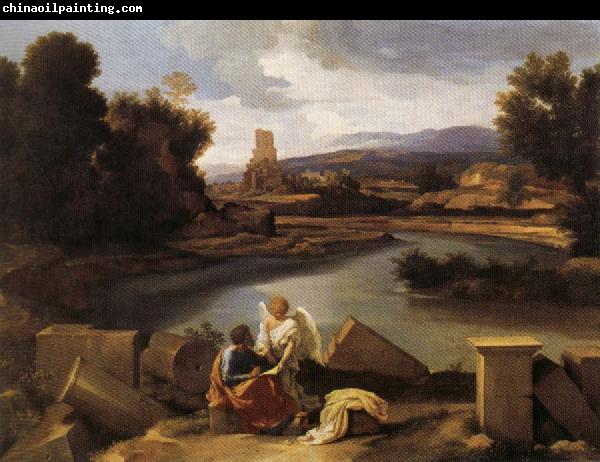 POUSSIN, Nicolas Landscape with Saint Matthew and the Angel