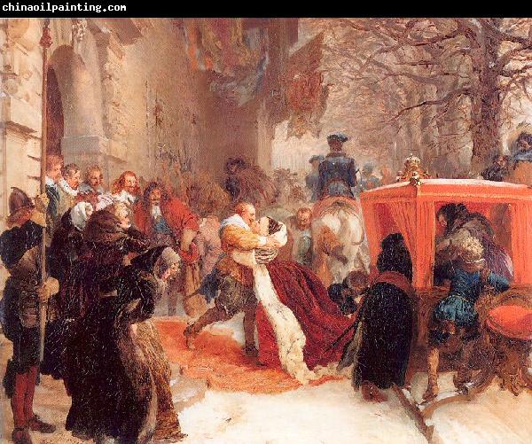 Adolph von Menzel Gustav Adolph Greets his Wife outside Hanau Castle in January 1632