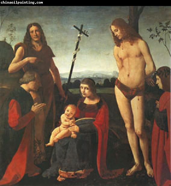 BOLTRAFFIO, Giovanni Antonio The Virgin and Child with Saints John the Baptist and Sebastian Between Two Donors (mk05)