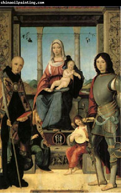 Francesco Marmitta The Virgin and Child with Saints Benedict and Quentin and Two Angels (mk05)