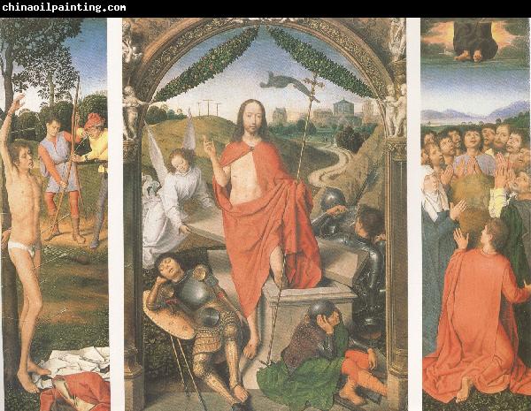 Hans Memling The Resurrection with the Martyrdom of st Sebastian and the Ascension a triptych (mk05)