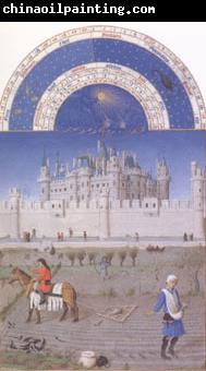 LIMBOURG brothers The medieval Louvre is in the background of the October calendar page (mk05)