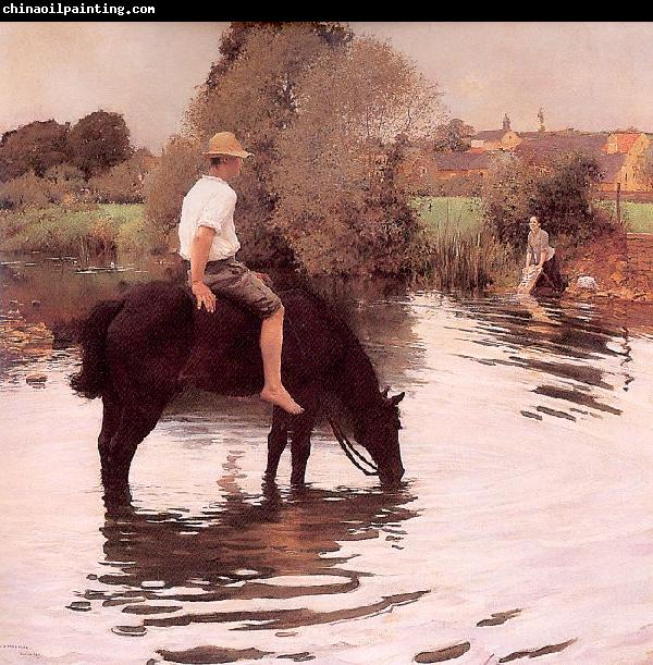 Muenier, Jules-Alexis Young Peasant Taking his Horse to the Watering Hole