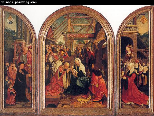 Oostsanen, Jacob Cornelisz van Tryptych with the Adoration of the Magi, Donors, and Saints