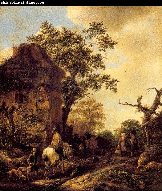 Ostade, Isaack Jansz. van The Outskirts of a Village with a Horseman