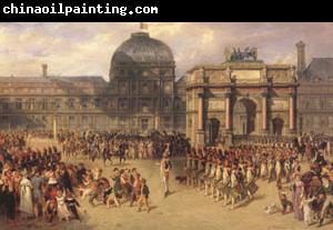 joseph-Louis-Hippolyte  Bellange A Review Day under the Empire in the Cour de Carrousel near the Tuileries Palace (mk05)