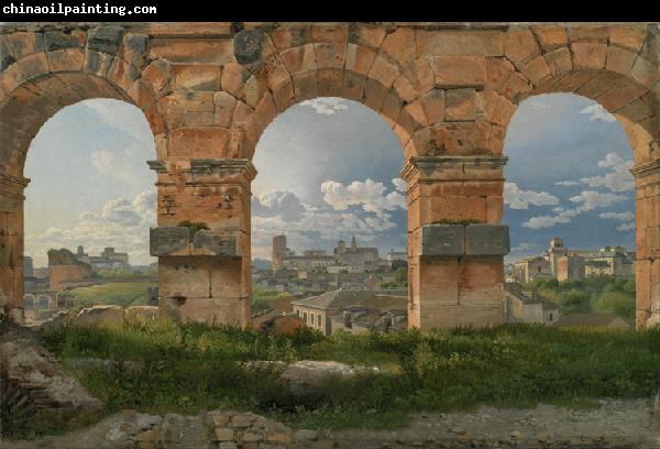 Christoffer Wilhelm Eckersberg View through three northwest arches of the Colosseum in Rome.Storm gathering over the city (mk09)