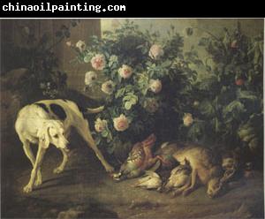 Francois Desportes Dog Guarding Game Near a Rosebush (mk05)