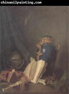 Henri-Horace Roland de La Porte Still Life with a Vase of Lapis a Globe and Bagpipes (san 05)