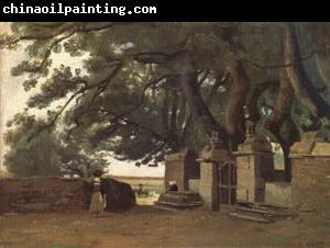 Jean Baptiste Camille  Corot A Gate Shaded by Trees also called Entrance to the Chateau Breton Landscapee (mk05)