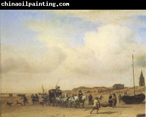 VELDE, Adriaen van de A Noble Coach Making Its Way Along the Beach at Scheveningen (mk05)