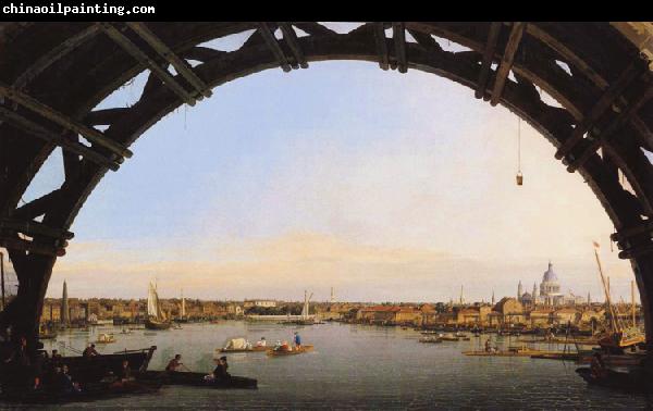 Canaletto Panorama di Londra attraverso un arcata del ponte di Westminster (mk21)