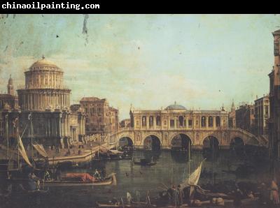 Canaletto Capriccio con un ponte di Rialto immaginario e altri edifici (mk21)