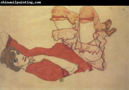 Egon Schiele Wally in Red Blouse with Raised Knees (mk12)