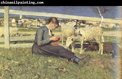 Giovanni Segantini Girl Knitting (nn02)