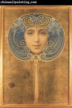 Louis Welden Hawkins Mask,Symbolist portrait in the form of a fan (mk19)