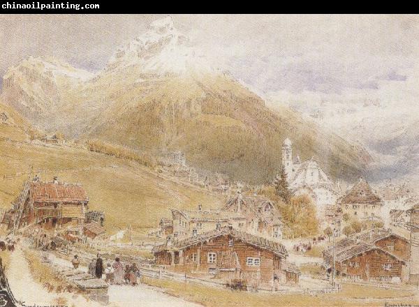 Albert goodwin,r.w.s A Sunday Morning in Engelberg,Switzerland (mk37)