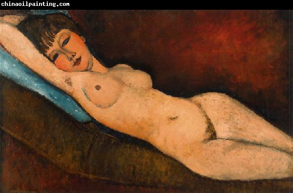 Amedeo Modigliani Reclining Nude on a Blue Cushion (mk39)