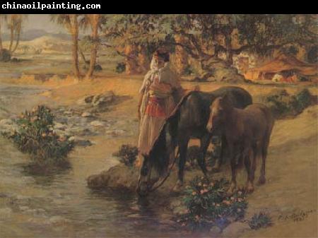 Frederick Arthur Bridgman Femme faisant boire des chevaux (mk32)