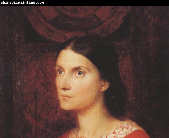 George Frederick watts,O.M.,R.A. Portrait of Lady Wolverton,nee Georgiana Tufnell,half length,earing a red dress (mk37)