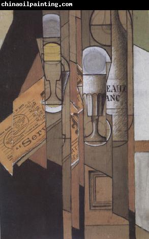 Juan Gris Glasses Newspaper and a Bottle of Wine (nn03)