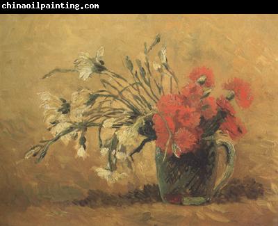 Vincent Van Gogh Vase with Red and White Carnations on Yellow Background (nn04)