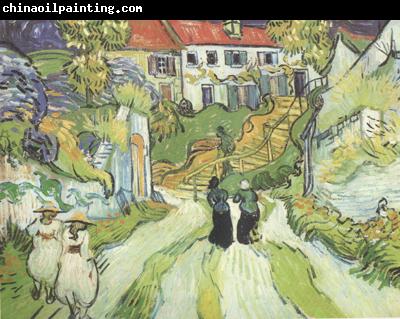 Vincent Van Gogh Village Street and Steps in Auers with Figures (nn04)