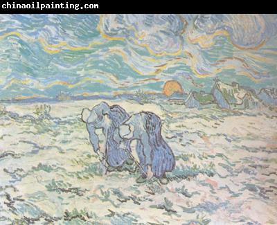 Vincent Van Gogh Two Peasant Women Digging in Field with Snow (nn04)