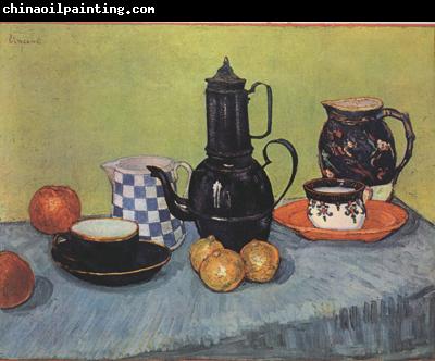 Vincent Van Gogh Still life Blue Enamel Coffeepot Earthenware and Fruit (nn04)