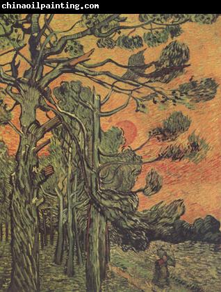 Vincent Van Gogh Pine Trees against a Red Sky with Setting Sun (nn04)