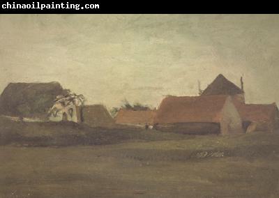 Vincent Van Gogh Farmhouses in Loosduinen near The Hague at Twilight (nn04)