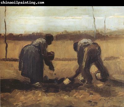 Vincent Van Gogh Peasant and Peasant Woman Planting Potatoes (nn04)