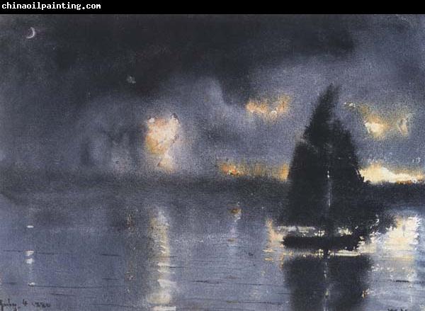 Winslow Homer Sailboat and Fourth of July Fireworks (mk44)