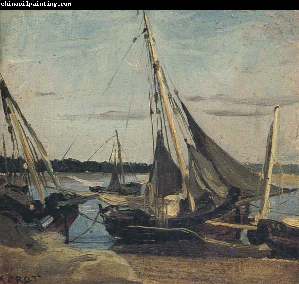 camille corot Trouville Fishing Boats Stranded in the Channel (mk40)