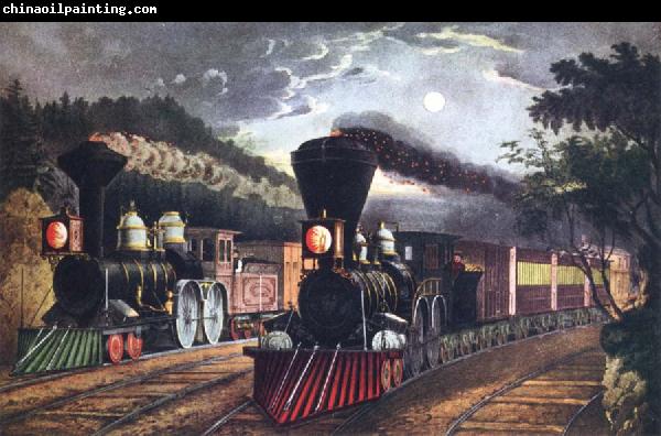 Fanny Palmer The Lightning Express Trains Leaving the junction