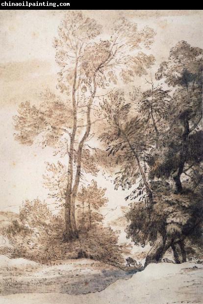 John Constable Landscape with trees and deer,after Claude july 1825