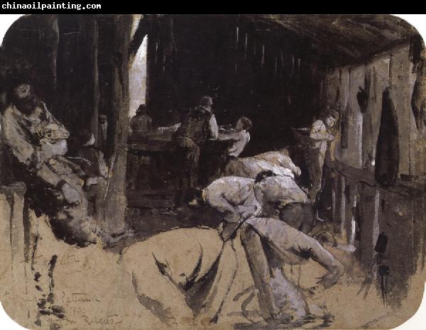 Tom roberts First sketch for Shearing the Rams