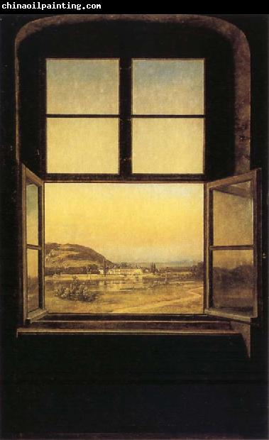 johann christian Claussen Dahl View through a Window to the Chateau of Pillnitz