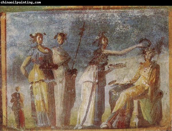 unknow artist Wall painting from Herculaneum showing in highly impres sionistic style the bringing of offerings to Dionysus