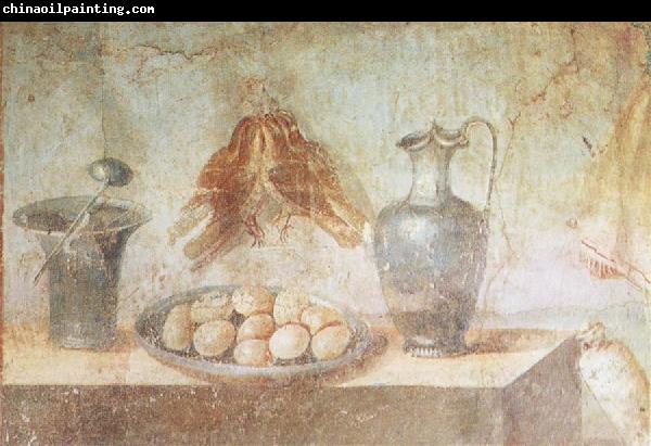 unknow artist Still life wall Painting from the House of Julia Felix Pompeii thrusches eggs and domestic utensils