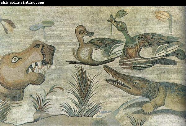 unknow artist Nilotic mosaic with hippopotamus,crocodile and ducks