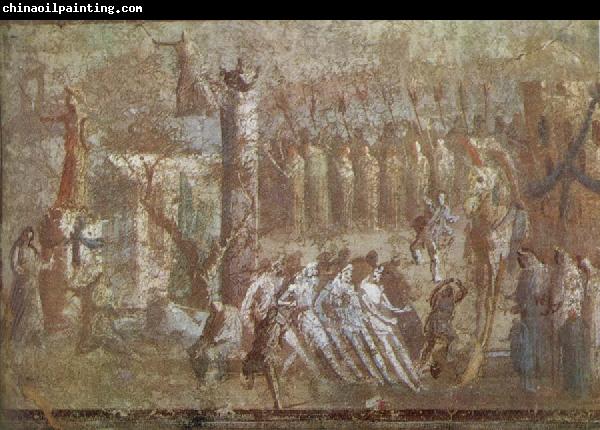 unknow artist Wall painting from Pompeii showing the story of the Trojan Horse